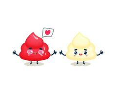 Linda pareja de salsa de tomate con personaje de dibujos animados mayonnise vector premium