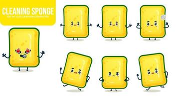 Set of cute cleaning sponge cartoon character Premium Vector