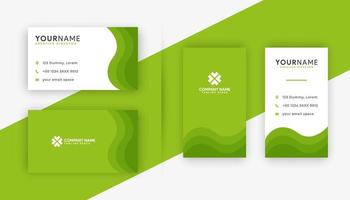 Green Double-sided creative business card template. Portrait and landscape orientation. Horizontal and vertical layout. Vector illustration