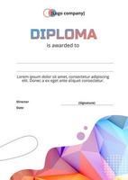 Polygonal multicolored diploma template with abstractions. Flat diploma of the winner of sports, scientific and educational competitions. vector