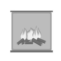 Electric fireplace, heating appliance for home design, cozy fireplace with stylized wood and flame, gray flat style fireplace vector