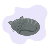 Gato atigrado gris durmiendo, mascota acurrucada en un círculo y cubierta con su cola vector