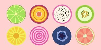 Modern colorful fruits and vegetables. Different colors and styles.Print vector