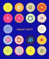 Vibrant fruits and vegetables. Different colors and styles. vector