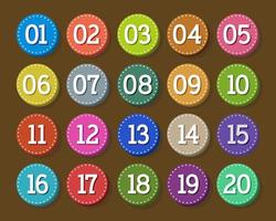 Colorful button flat numbers. From one to Twenty. Brown background. vector