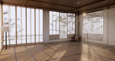 habitación vacía, habitación blanca, habitación limpia y moderna, estilo japonés, representación 3d foto