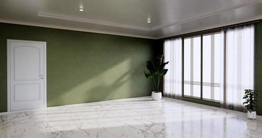 cuarto vacío - cuarto limpio, diseño interior minimalista, pared verde sobre piso de baldosas de granito. Representación 3d foto