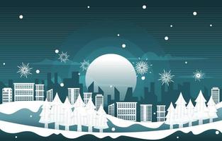 Night Fireworks City Building Winter New Year Paper Cut Illustration vector
