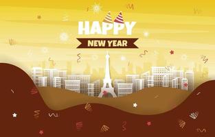 Paris Fireworks City Building Winter New Year Paper Cut Illustration vector