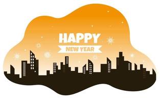 paisaje urbano, ciudad, edificio, feliz año nuevo, celebración, tarjeta, vector, ilustración vector