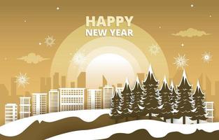 Fireworks City Building Pine Tree Winter New Year Paper Cut Illustration vector