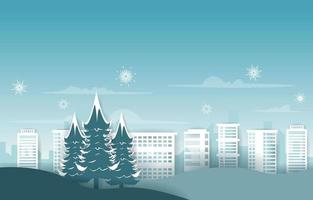 Fireworks City Building Pine Tree Winter New Year Paper Cut Illustration vector