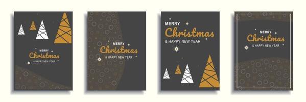 Merry Christmas and New Year 2022 brochure covers set. Xmas minimal banner design with white or gold festive trees with abstract pattern borders. Vector illustration for flyer, poster or greeting card