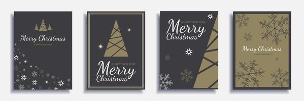 Merry Christmas and New Year 2022 brochure covers set. Xmas minimal banner design with festive trees, snowflakes patterns at flyer borders and text. Vector illustration for poster or greeting card