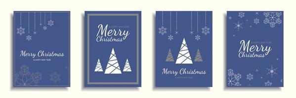 Merry Christmas and New Year 2022 brochure covers set. Xmas minimal banner design with geometric festive tree and snowflakes decorative borders. Vector illustration for flyer, poster or greeting card