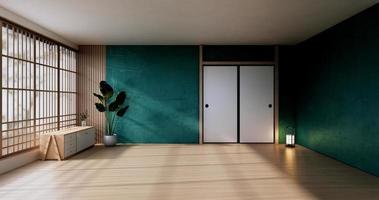el diseño del gabinete vintage, sala de estar verde con sillón estilo japonés. Representación 3D foto
