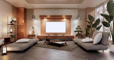 Cabinet in Living room with tatami mat floor and sofa armchair design.3D rendering photo