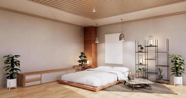 interior mock up with zen bed plant and decoartion in japanese bedroom. 3D rendering. photo