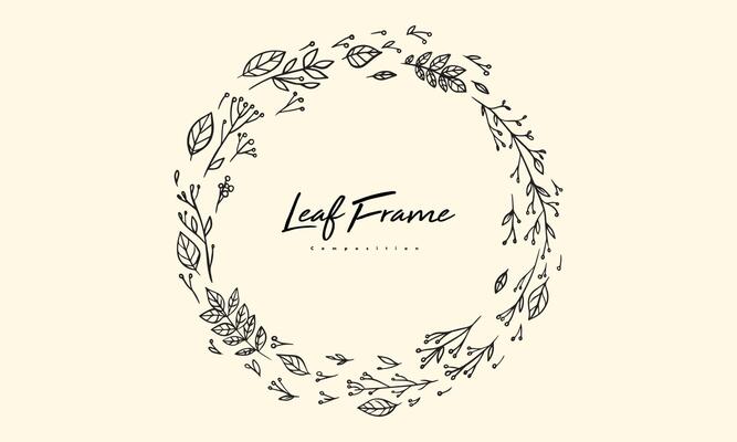 plant and flower composition for decoration frame, simple hand drawn leaves lineart illustration, floral vector elements for romantic and vintage design