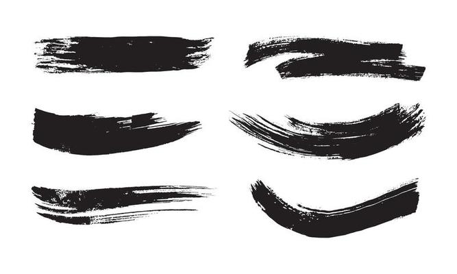 set of black ink strokes on white paper. Graphic design elements for lower third, text effect, photo pverlay, etc. Chinese style abstract brush strokes