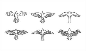 set of hawk icon logo. ancient Egypt illustration of falcon bird collection. symbol of the power and eternal life. modern and minimalist style in monoline vector drawing.