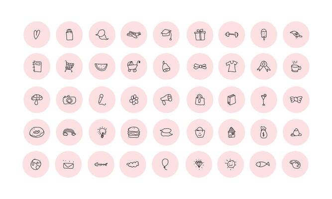 set of cute icon illustration collection for highlight cover ...