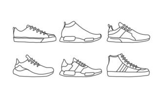 conjunto de zapatos deportivos y de estilo de vida, colección dibujada a mano de vector de zapatillas, icono de lineart de zapatos. nueva ilustración de zapato para deporte y elemento de diseño de marca