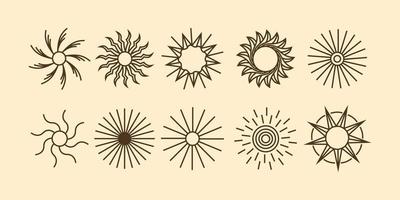 collection set of sun icons. sun logo in boho style symbol. vector element illustration for decoration in modern minimalist style. bohemian nature design.