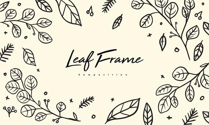 plant and flower composition for decoration frame, simple hand drawn leaves lineart illustration, floral vector elements for romantic and vintage design