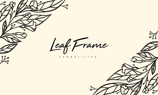 plant and flower composition for decoration frame, simple hand drawn leaves lineart illustration, floral vector elements for romantic and vintage design