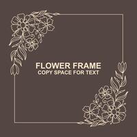 floral frame line art illustration for copy space, text, and quotes. laurel wreath border branches design ornament. hand drawn vector element collection.