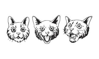 conjunto de divertidos dibujos animados de gatos, ilustración dibujada a mano de cabeza de gato vector