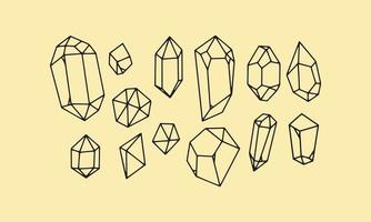 set Crystal lineart  icon. Outline element kit of mineral stone for game. diamond, emerald, aquamarine. Simple crystal black contour vector Illustration