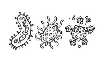 Simple set of 3 virus hand drawn vector. Hand drawn line art cartoon illustration. Isolated icon on white background vector