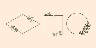 conjunto de ilustración de arte de línea de marco floral para espacio de copia y citas. corona de laurel frontera ramas diseño adorno. colección de elementos vectoriales dibujados a mano. vector