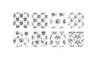 conjunto de patrones sin fisuras de cráneos humanos y animales icónicos. patrón de vector listo para usar