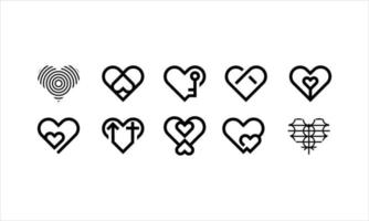 una variedad de iconos de amor. conjunto de varios estilos de ilustración de corazón o amor para decoración de elementos creativos, símbolo, icono y logotipo. vector