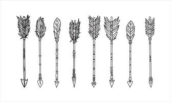 Set of traditional arrows hand drawn. Realistic illustration of vector arrows