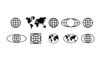 conjunto de colección de tierra simple, globo, mundo y mapa en estilo de contorno blanco y negro. elementos de formas geométricas aisladas sobre fondo blanco en el vector de diseño de logotipo.