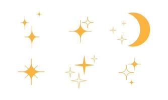 conjunto de colección de luna y estrellas. logotipo de sol en icono y símbolo de estilo boho. ilustración de elemento de vector para la decoración en estilo moderno minimalista. diseño de naturaleza bohemia.