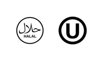dietary laws for Islam halal and Jewish kosher logo edition in simple black and white style. round shapes elements isolated on white background in logo design vector.