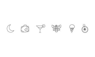 set of playful icon illustrations. collection of simple and minimalist icons in outline style. icon illustration of travel and adventure pack. vector