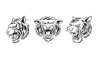 set of hand drawn illustration of angry Tiger head vector