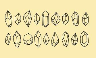 set Crystal lineart  icon. Outline element kit of mineral stone for game. diamond, emerald, aquamarine. Simple crystal black contour vector Illustration