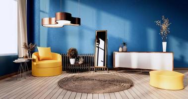 Blue Living Room interior on blue wall background. 3D rendering photo