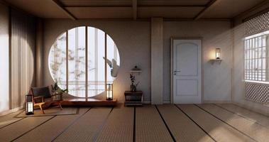 Cabinet Mock up, Minimal Living room, tatami mat floor and armchair design.3D rendering photo