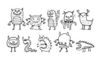 conjunto de monstruos doodle para creaciones de fantasía para niños vector