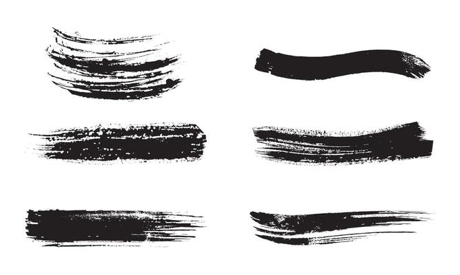 set of black ink strokes on white paper. Graphic design elements for lower third, text effect, photo pverlay, etc. Chinese style abstract brush strokes