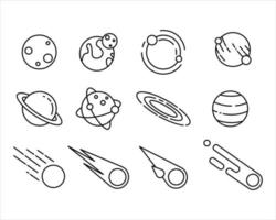 conjunto de colección de iconos del espacio exterior. Ilustración de objeto espacial y tecnología en diseño vectorial. dibujo de símbolo de galaxia aislado sobre fondo blanco. vector