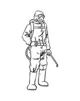 Medical team in personal protective equipment to protect against virus outbreak infections such as COVID-19, Ebola, and SARS. Isolated hand drawn in thin line style vector illustration